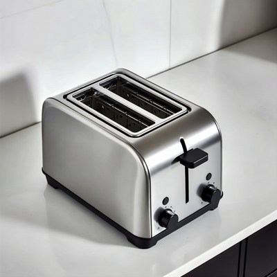 Silver toaster on white counter