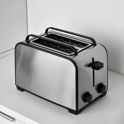 Silver two-slice toaster on counter