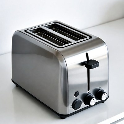 Silver two-slice toaster on counter