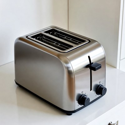 Silver two-slice toaster on counter