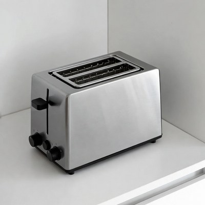 Silver two-slice toaster on counter