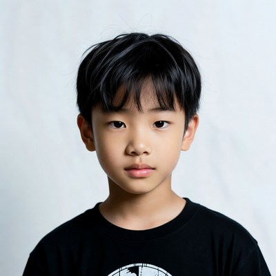 Asian boy in black t-shirt