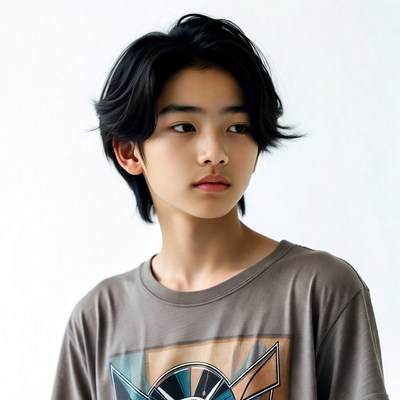 Asian boy with shoulder-length black hair