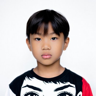 Asian boy in anime t-shirt