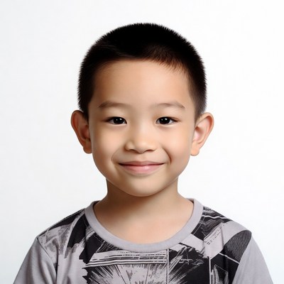 Asian boy smiling on white background