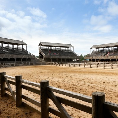 Empty Rodeo Arena with Wooden Bleachers