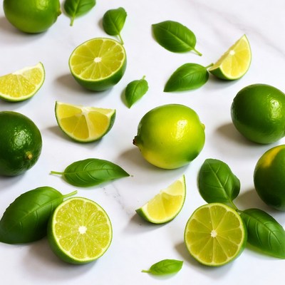Fresh Limes and Basil Leaves