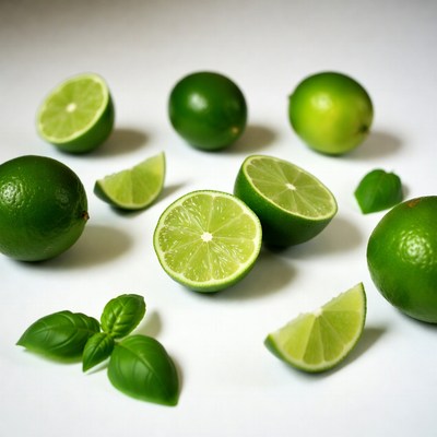 Fresh Limes and Slices with Basil