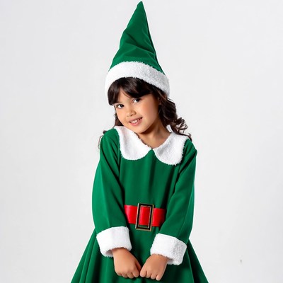 Girl in green elf costume