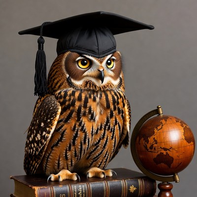 Owl in graduation cap with globe