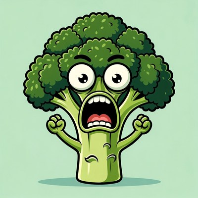 Scared Cartoon Broccoli Character