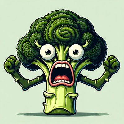 Scared cartoon broccoli with wide eyes