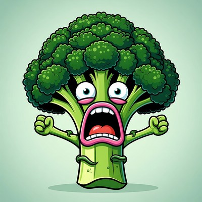 Scared Cartoon Broccoli Character