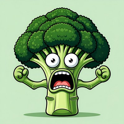 Cartoon Broccoli Flexing Muscles