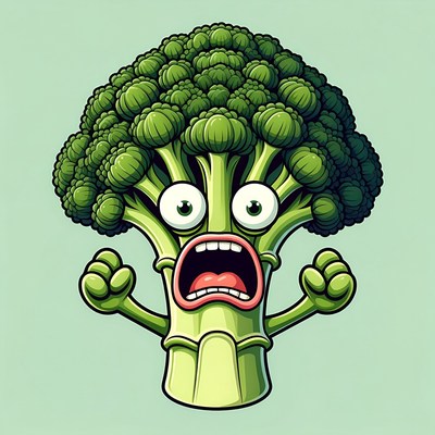 Cartoon Broccoli with Scared Expression