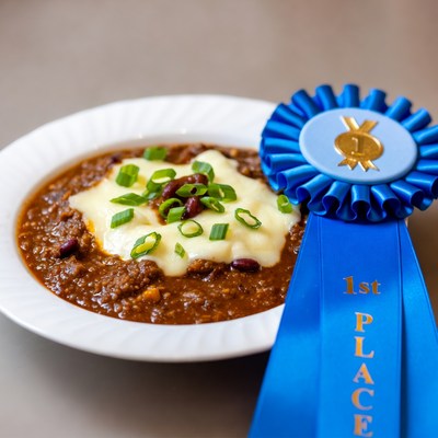 Chili with cheese and first place ribbon