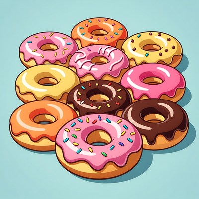 Colorful Donuts Illustration on Blue Background