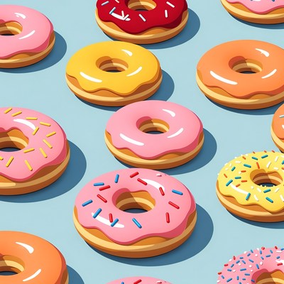 Colorful Sprinkled Donuts on Blue Background