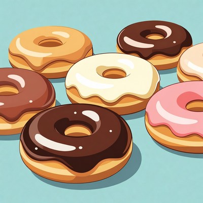 Colorful Donuts on Blue Background