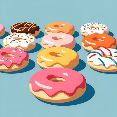 Colorful Donuts on Blue Background