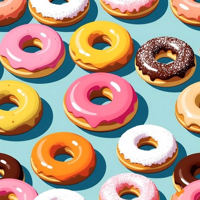 Colorful Donuts on Blue Background