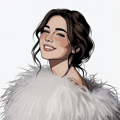 Smiling woman in white fur collar