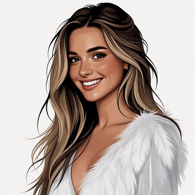 Smiling Woman in White Feathered Dress