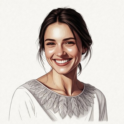 Smiling woman with feathered collar