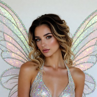 Woman with glittery fairy wings