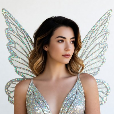 Woman with glittery fairy wings