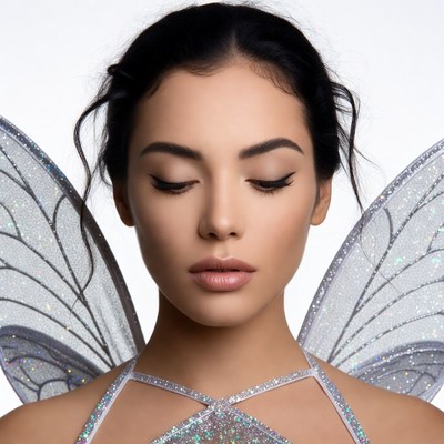 Woman with glittery fairy wings