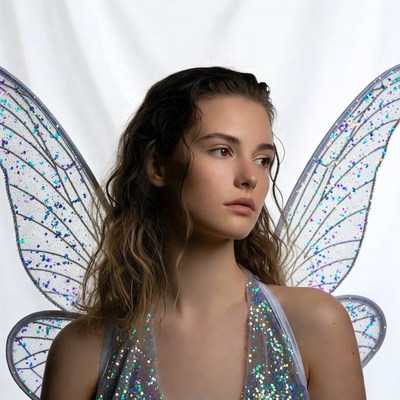 Woman with glittery fairy wings