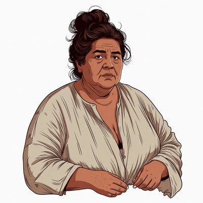 Elderly Indigenous woman in white blouse