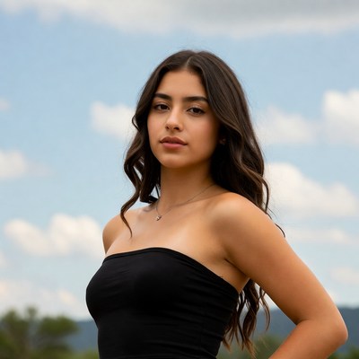 Young Latina woman in black tube top outdoors