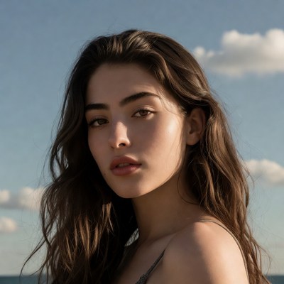 Beautiful woman with long brown hair outdoors