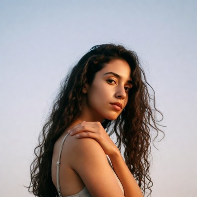 Woman with curly hair in tank top
