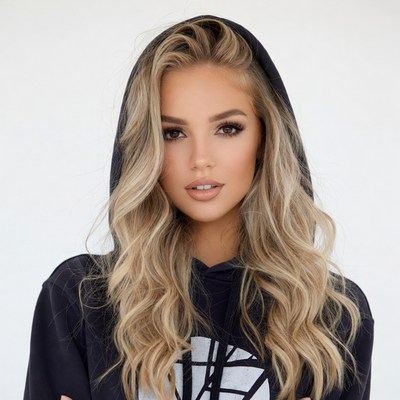 Blonde woman in black hoodie