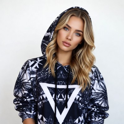 Blonde woman in black hoodie