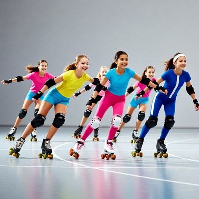Girls Roller Skating in Gym