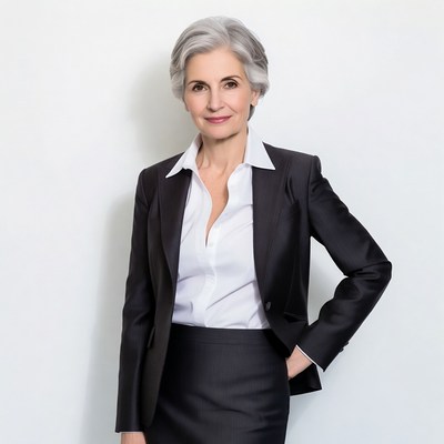 Elegant woman in black suit