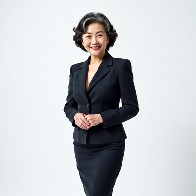 Asian woman in black business suit