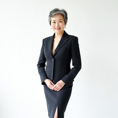 Asian woman in black business suit