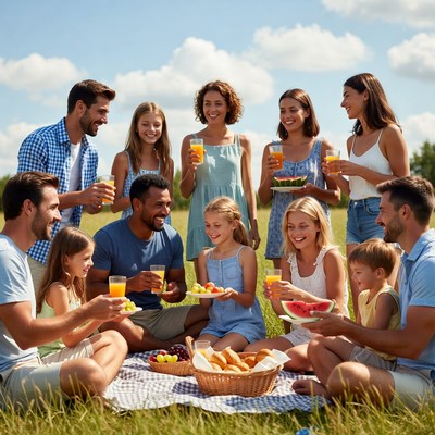 Diverse family picnic outdoors