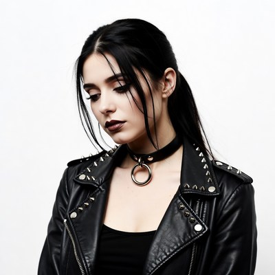 Woman in spiked leather jacket and choker