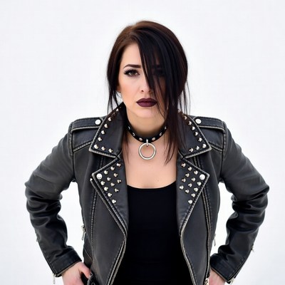 Woman in spiked leather jacket