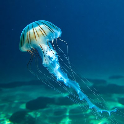 Blue Striped Jellyfish in Ocean