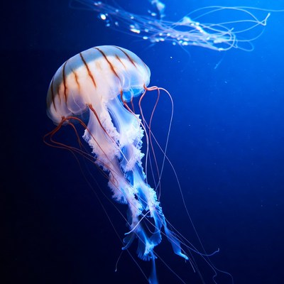 Striped Jellyfish Floating Underwater
