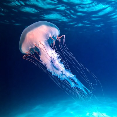 Pink jellyfish floating underwater