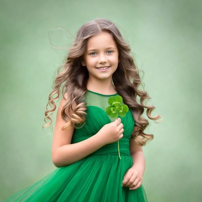 Girl holding four-leaf clover