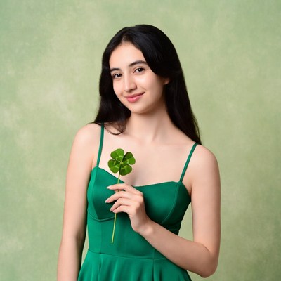 Girl holding four-leaf clover